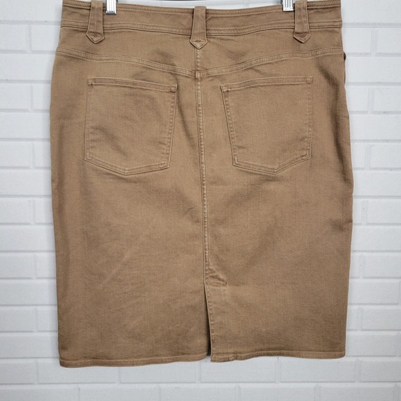 Lauren Jeans Co Ralph Lauren Tan Denim Skirt Leather Trim Pockets Size 12 - Picture 8 of 12